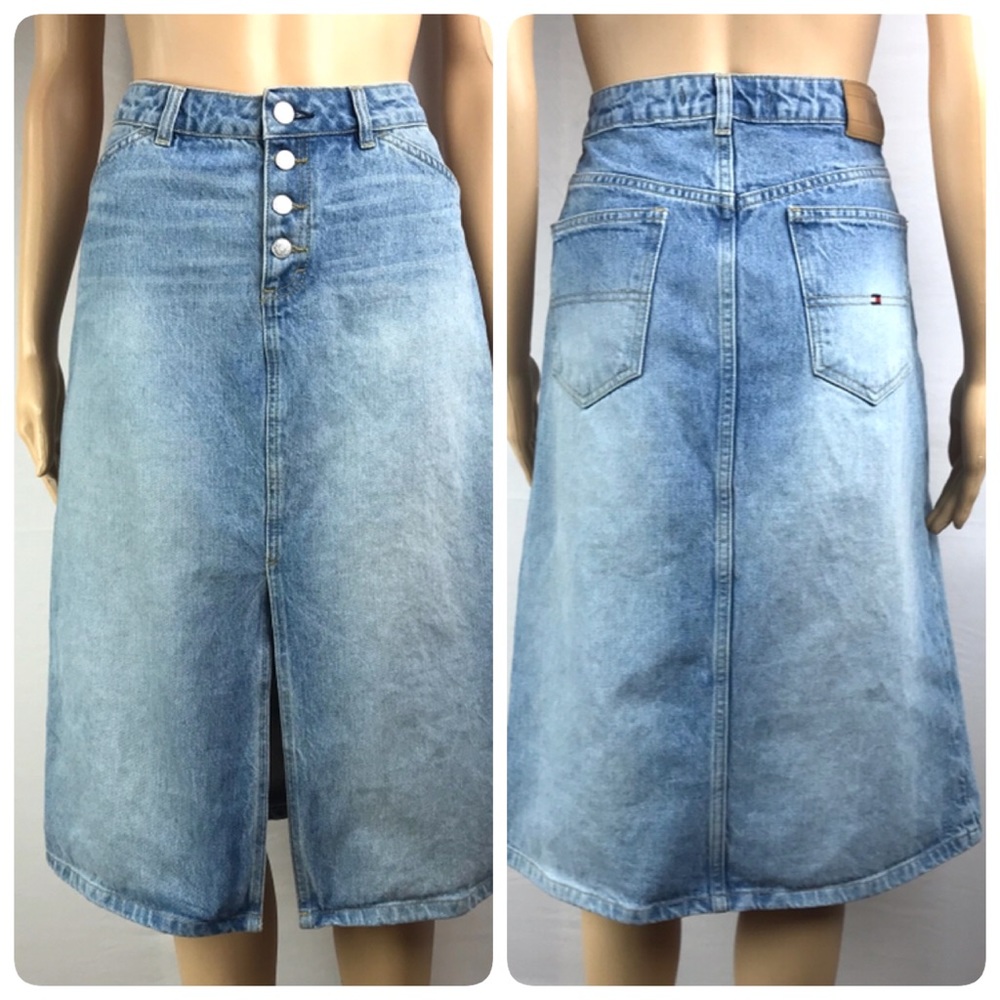 Tommy Hilfiger Long Denim Jean Skirt Button Fly L